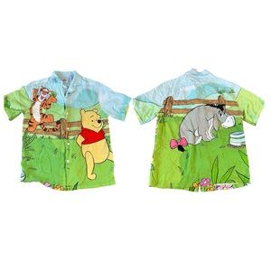 Disney Parks Winnie the Pooh Tigger Eeyore Garden Camp Shirt Button Up Small